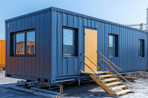 Construction site container offices using POYNTING MIMO-8 series 8x8 MIMO 5G antenna for temporary high-speed internet connectivity