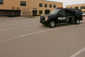Police vehicle equipped with POYNTING MIMO-8 series 8x8 MIMO 5G antenna for mission-critical law enforcement connectivity