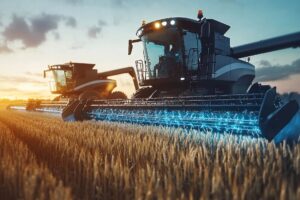 Aplicativo agrícola POYNTING mostrando um trator agrícola inteligente com conectividade sem fio. As imagens são usadas apenas para fins de representação visual. Estas imagens não podem ser baixadas, copiadas ou usadas de nenhuma forma sem permissão prévia.