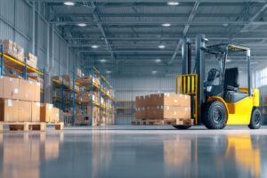 Aplicação de armazenagem industrial da POYNTING mostrando conectividade Wi-Fi para empilhadeiras, AGVs e sistemas automatizados. As imagens são usadas apenas para fins de representação visual. Estas imagens não podem ser baixadas, copiadas ou usadas de nenhuma forma sem permissão prévia.